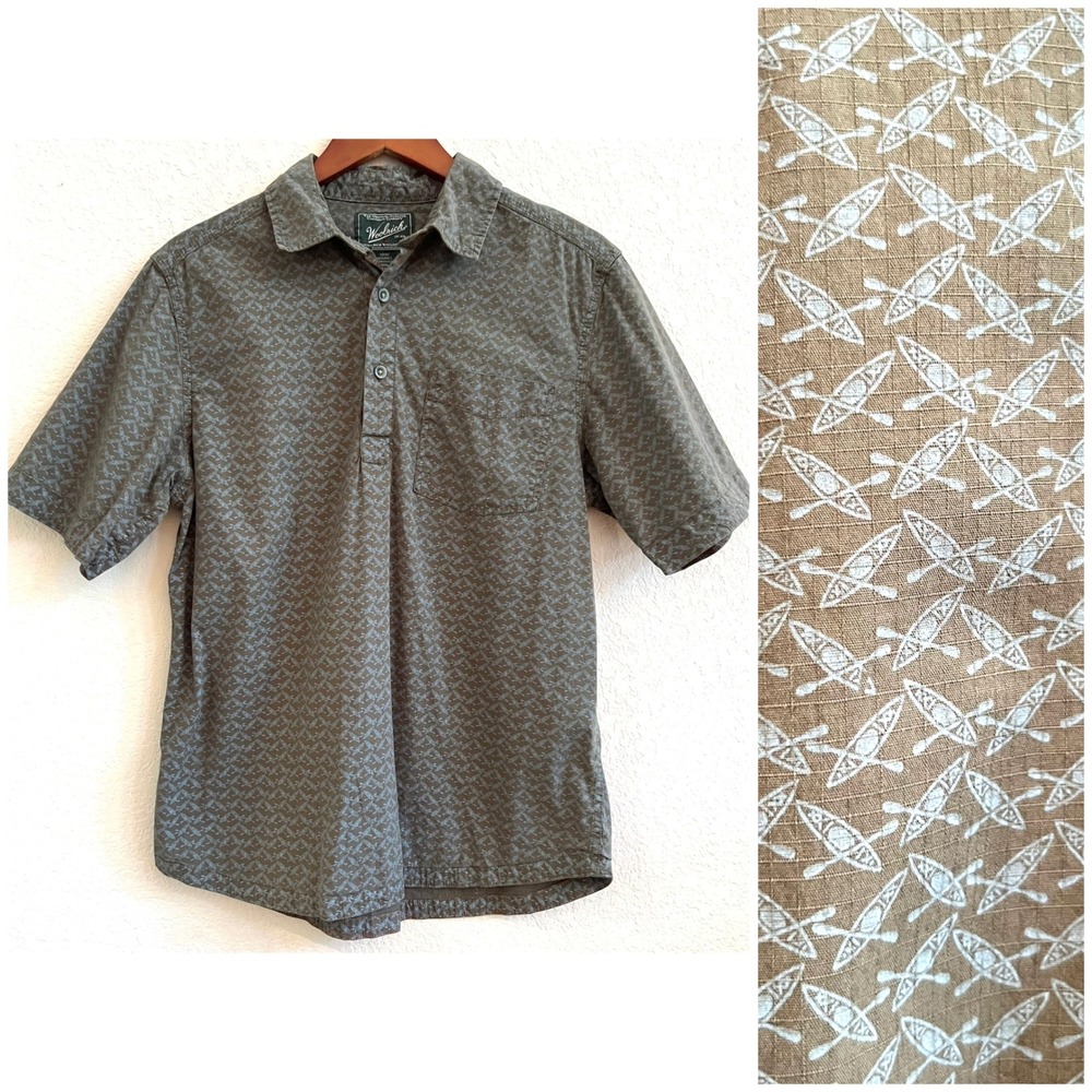 Woolrich Kayak Novelty Print Short Sleeve 1/4‎ Button Down Shirt Size M